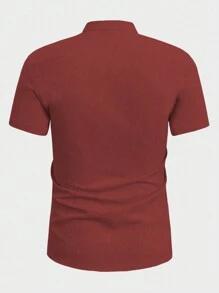 Manfinity Homme Men Plus Size Button Front Pocket Summer Short Sleeve Shirt - Burgundy - View 4