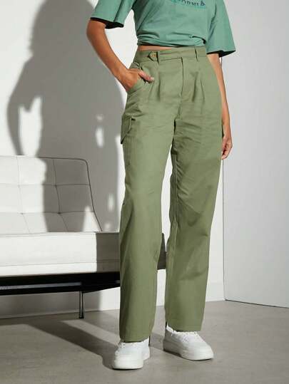 Hauture 翻盖口袋褶皱阔腿裤