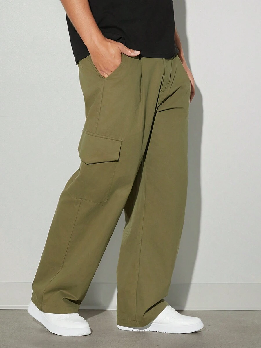 Hauture Men's Casual Solid Color Straight Leg Cargo Pants - Army Green - View 1