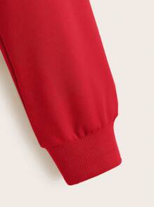 SHEIN EZwear Red Hooded Long Sleeve Zipper Sweatshirt With Pocket - Red - View 3