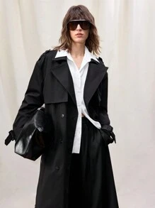 Manfinity VCAY Men's Woven Casual Long Loose Trench Coat For Spring & Autumn, Couple Matching, Going Out