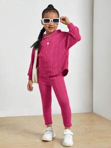 SHEIN Moletom com Capuz e Leggings com Ombro Caído para Jovens