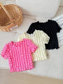 SHEIN 3 件套少女纯色针织泡泡雪纺圆领 T 恤