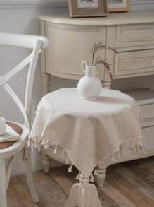 Tokoto 1 khăn trải bàn màu be, vải lanh phong cách Bohemian hiện đại - Tấm lót đĩa vuông/Khăn ăn dùng trang trí ngày lễ, tiệc tùng, quán cà phê, nhà hàng, nhà bếp, phòng ngủ, khách sạn, bàn nhỏ, tủ đầu giường, ghế sofa, tủ giày, mọi mùa - Màu be - Xem 8