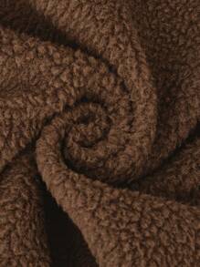 SHEIN Unity Premium Design Casual Oversized Turndown Collar Contrast Trim Button Front Long Sleeve Fluffy Coat - Brown - View 4