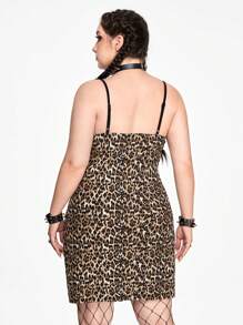 ROMWE Kawaii Plus Size Vintage Hoa hồng ngọt ngào Nơ hoa & Váy cami in họa tiết da báo - màu nâu - Xem 2