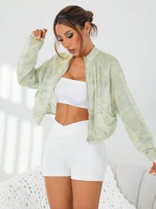 SHEIN Sovereign Charm Women's Casual Camo Mock Neck Long Sleeve Open Front Jacket With Pockets, Suitable For Running, Yoga, Fitness Exercise - Multicolor - View 5