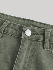 SHEIN Girlism Teen Girl Button Belt Loop Flare Street Style Jeans - Army Green - View 4