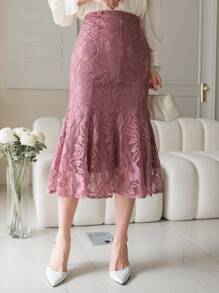 DAZY Gonna lunga ed elegante da donna con volant e motivo a coda di pesce in pizzo