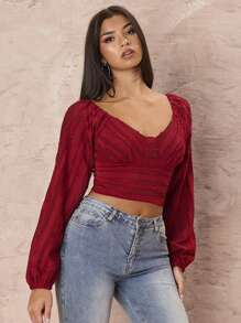 Glamine Women's Solid Color Simple Long Sleeve Blouse Fall Cloth For Women - Burgundy - View 7