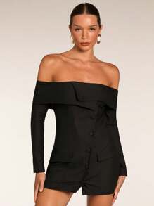 SHEIN BAE Mujer otoño Ropa mujer Mangas largas Mujer hombros descubiertos Manga larga Hombros descubiertos unicolor Minimalista Elegante blazer Otoño Ropa mujer Otoño Negocios casuales Mujer Vestido maestro Salidas Atuendos Oficina Ropa Mujer Blazers Ropa de trabajo