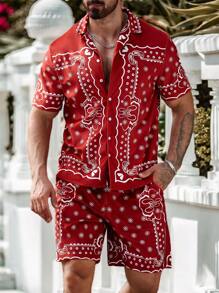 Manfinity Homme Conjunto de camisa y pantalones cortos casuales con estampado floral para vacaciones para hombre - Multicolor - Ver 1