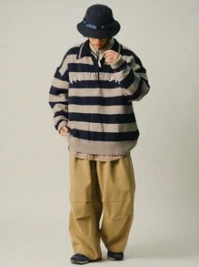 DAZY 男士撞色条纹字母印花长袖毛衣，秋季 - 彩色 - 查看 6