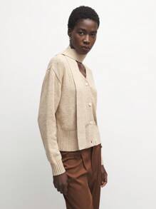 BizChic Khaki Flared Collar Loose Cardigan dla kobiet
