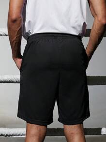 Gym Rark Pantaloni scurți sport casual pentru bărbați, stil iubit, cu imprimeu cu cordon, talie înaltă, lejer, stil iubit, pantaloni scurți negri - Negru - Vizualizare 2