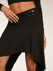 SHEIN BAE Falda casual de unicolor con dobladillo asimétrico para mujer - Negro - Ver 6