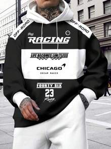 Manfinity Homme Grote maten herenhoodie met capuchon, letter- en cijferprint en lange mouwen met trekkoord en sportkleding