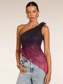 SHEIN BAE Women Simple Ombre Casual Asymmetrical Neck Top