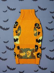 PETSIN Thiết kế hình dơi và đầu lâu Halloween Áo len không tay cổ cao ấm cúng cho chó và mèo chất lượng cao - trái cam - Xem 4