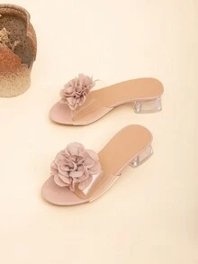 Nuevas sandalias altas de tacón transparente lindas para uso al aire libre para niñas, de verano - Rosa vieja - Ver 5