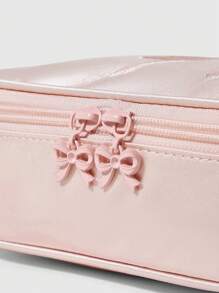 ROMWE Kawaii Bolsa de maquillaje linda con bordado, moño y tela de satén