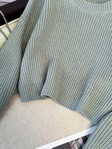 Young Girl Casual Solid Color Round Neck Long Sleeve Knitted Top, Versatile Autumn/Winter