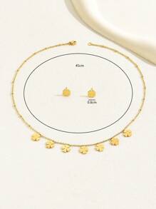 Bộ 3 dây chuyền và hoa tai mạ vàng 18k thời trang đơn giản, phong cách đi làm thanh lịch, đa năng cho phụ nữ - Vàng - Xem 5