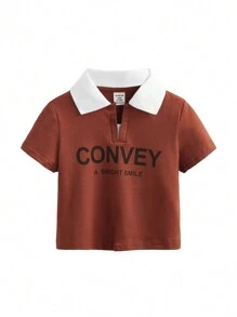 SHEIN Set di polo a maniche corte a righe multicolore con lettere sulla soffice maglia a trama grossa e pantaloncini a vita elastica, adatti per l"estate, per neonati maschi e femmine.