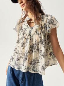 Bohemela Women's Vacation Floral Pattern Blouse - Apricot - View 4