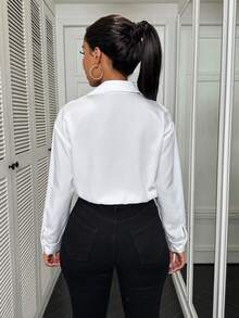 BamGleam Bộ đồ liền thân màu trơn dáng rộng, mùa xuân, mùa thu - trắng - Xem 2