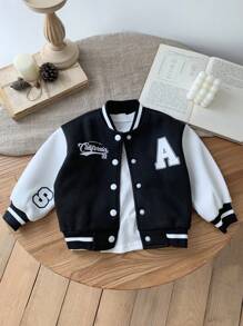 SHEIN Herfst winter babymeisje/jongen schattig gemengd kleur letterpatroon opstaande kraag jas