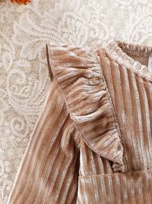 SHEIN 女婴秋冬针织纹理羊毛连体衣 + 时尚连帽帽套装 - 咖啡棕 - 查看 7