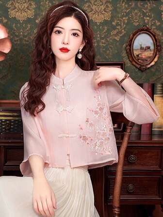 New Chinese Style Embroidered Blouse For Women, Spring/Summer New Collection, Petite Long Sleeve Top