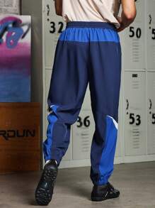 Gym Rark Boyfriend Style Men Contrast Color Simple Everyday Drawstring Sports Trousers Back To School Sweat Pants - Blue - View 2