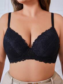 DesireSculpt Áo ngực ren gọng cỡ lớn, nâng ngực - màu đen - Xem 5