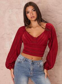Glamine Women's Solid Color Simple Long Sleeve Blouse Fall Cloth For Women - Burgundy - View 1