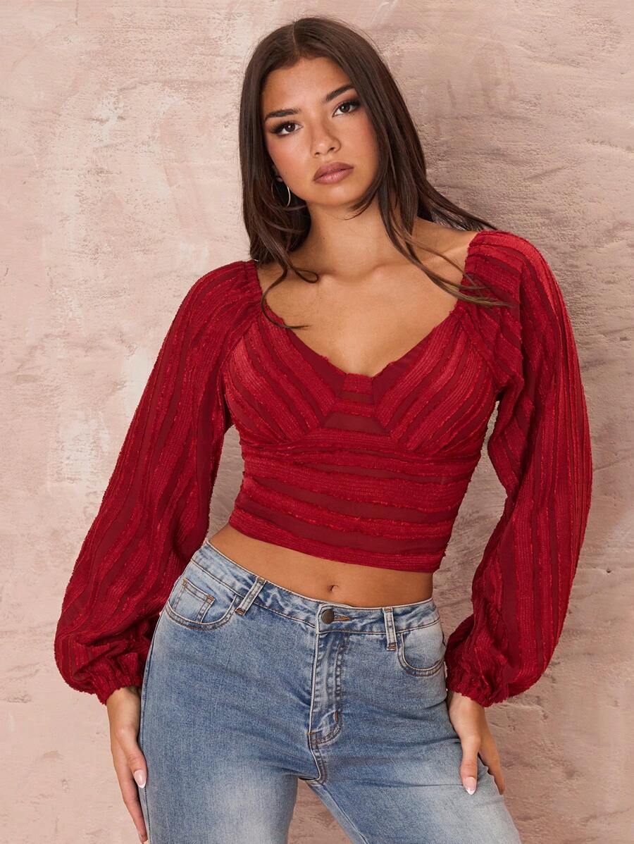 Glamine Women's Solid Color Simple Long Sleeve Blouse Fall Cloth For Women - Burgundy - View 1