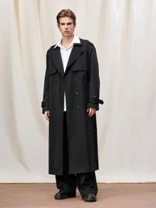 Manfinity VCAY Men's Woven Casual Long Loose Trench Coat For Spring & Autumn, Couple Matching, Going Out