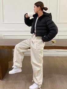 DAZY Chaqueta acolchada con capucha de unicolor casual para mujer en invierno