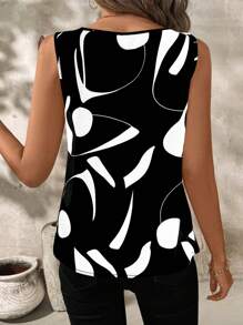 EMERY ROSE Contrast Color V-Neck Sleeveless Summer Shirt - Black and White - View 2