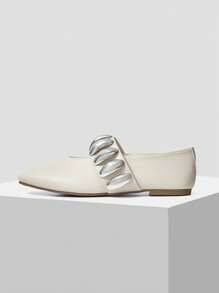 MOTF PREMIUM WOMEN'S FASHIONABLE SILVER DECORATIVE FLAT SHOES, FOR NEW YEAR HOLIDAY, SPRING SHOES SPRING BREAK EASTER - Beige - View 3