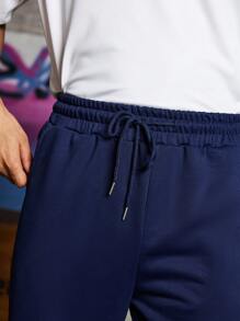 Sport MetroGents Boyfriend Style Men's Letter Print Drawstring Waist Pockets Sports Pants School