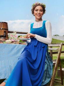 Chiquease Sleeveless Contrast Color Belted Maid Dress - Blue - View 1