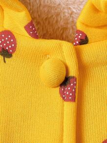 Girls Autumn And Winter Cute And Fun Style Small Strawberry Pattern Ruffled Decorative Hooded Bunny Ears Coat, Comfortable Fluff Inside, With Rope Fluffy Bow Small Bag - Multicolor - View 3