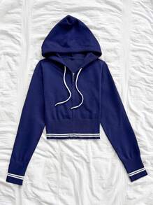 Soleia Casual Colorblock Long Sleeve Knitted Cardigan, Autumn/Winter - Navy Blue - View 3