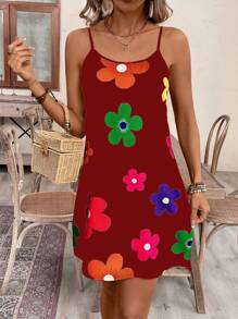 Breezaya Women's Sleeveless Floral Allover Print Mini Dress - Burgundy - View 6