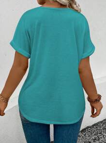 INAWLY Camiseta informal de verano con cuello en V y manga de puño, talla grande