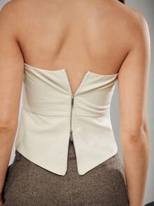 Hauture Sweetheart Neckline Peplum Sleeveless Top - Apricot - View 2
