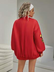 VARSITIE 高尔夫网球休闲女式拉链字母与图案印花休闲长袖夹克 - 紅色 - 查看 2