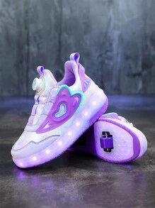 Zapatos de patines con luz LED para niños recargables con múltiples modos, soporte removible, decoración de plástico con forma de corazón, ajuste de hebilla y diseño elegante, fácil de poner y quitar, adecuado para patinar en interiores y exteriores en primavera/otoño. - Multicolor - Ver 3